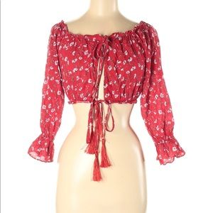 Mint Vanilla Red Floral Print Crop Top 8